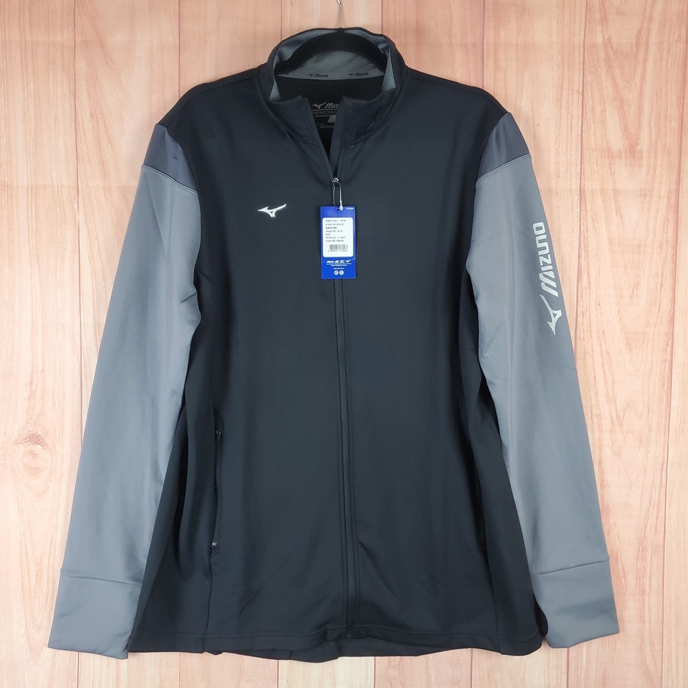 Mizuno Performance Horizon Jacket Womens 2XL Black Gray Logo Mock Neck Full Zip